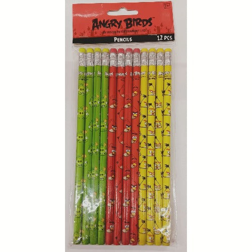 Angry Birds Green/Red/Yellow, Wooden Pencils Pack of 12 - Partytoyz Inc