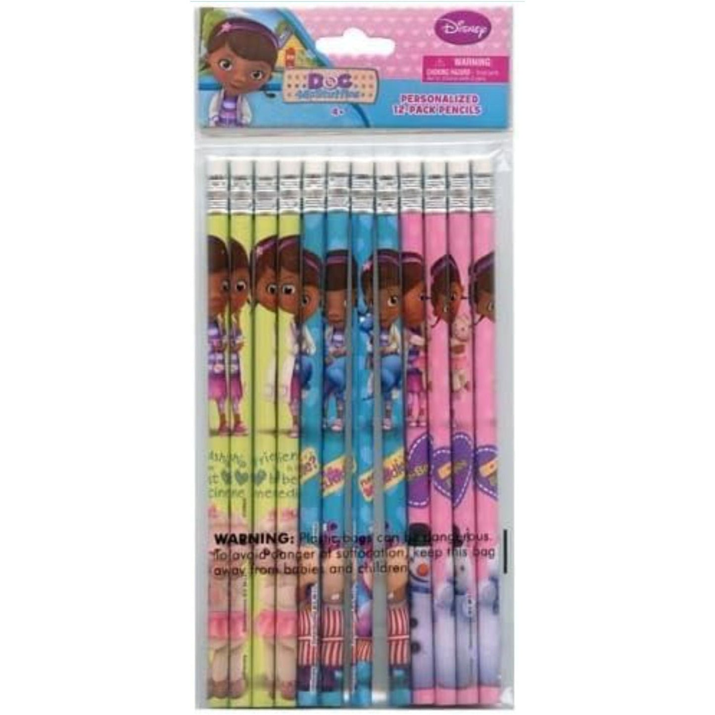 Doc Mcstuffins Light-green/Blue/Pink Wooden Pencils Pack of 12 - Partytoyz Inc